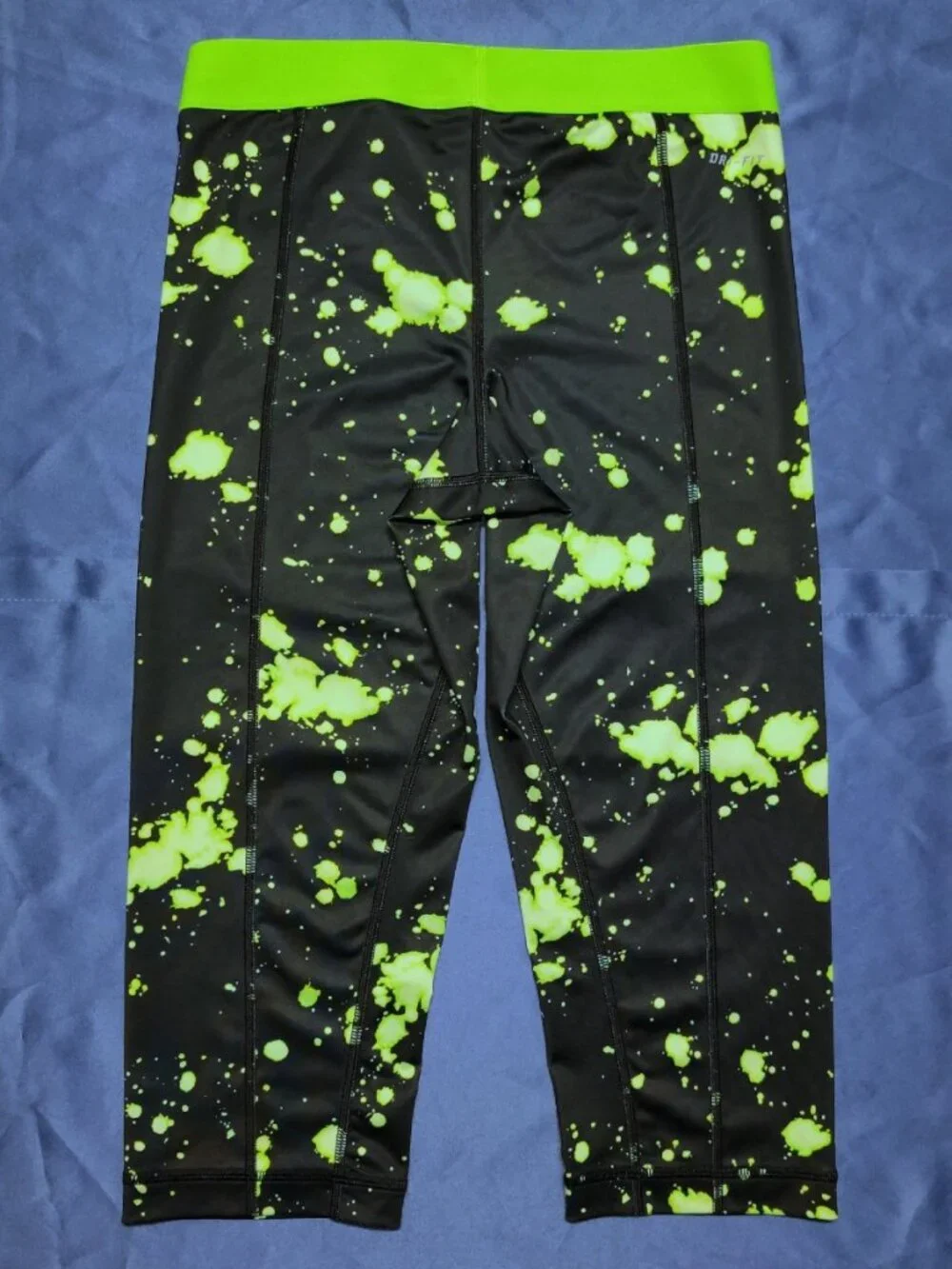 Nike Pro Dri-FIT Fitted Capri Leggings - Black w/Neon Green Splatter - Women's S
